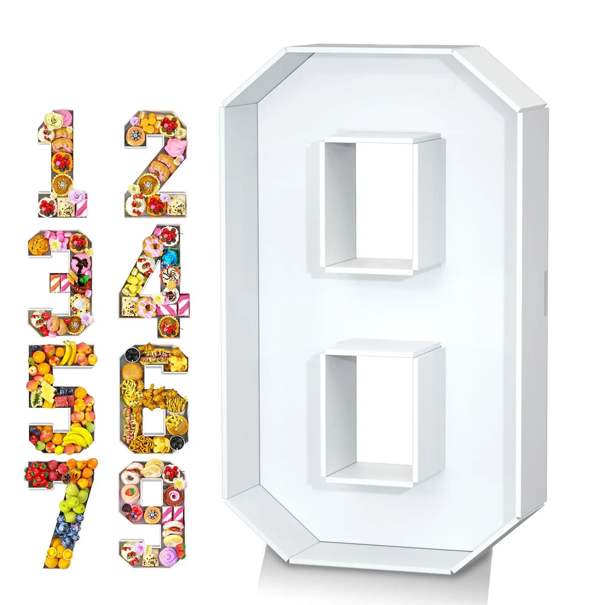 A white, rectangular card with a large number 12 embossed on the front.