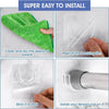 Instructions showing how to clean, peel, stick, and install self-adhesive curtain rod brackets on a wall.