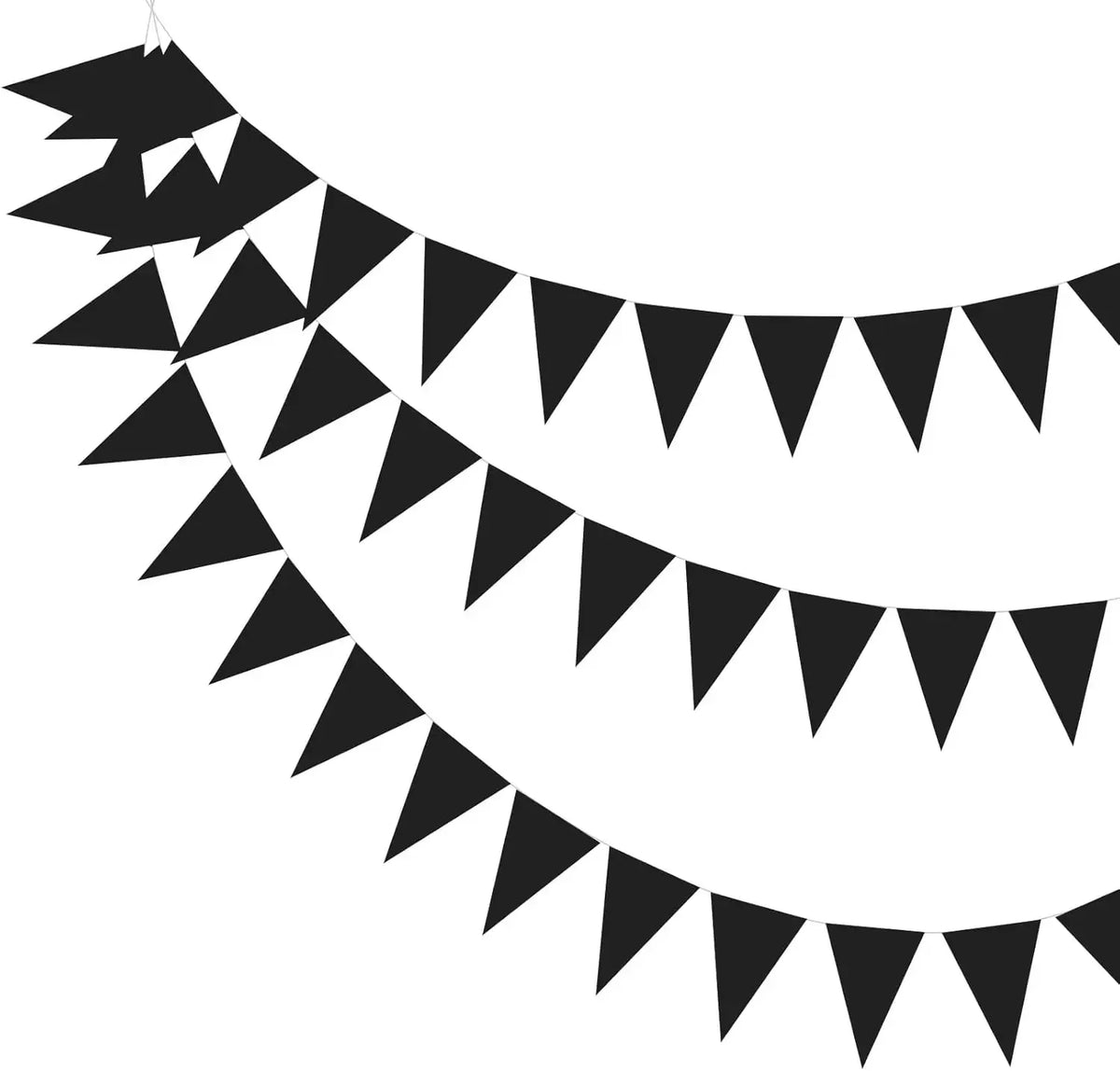 A string of red triangle bunting flags hanging in a curved line.