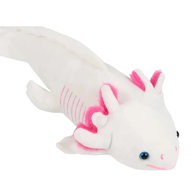 A white and pink kawaii axolotl plush toy stuffed animal