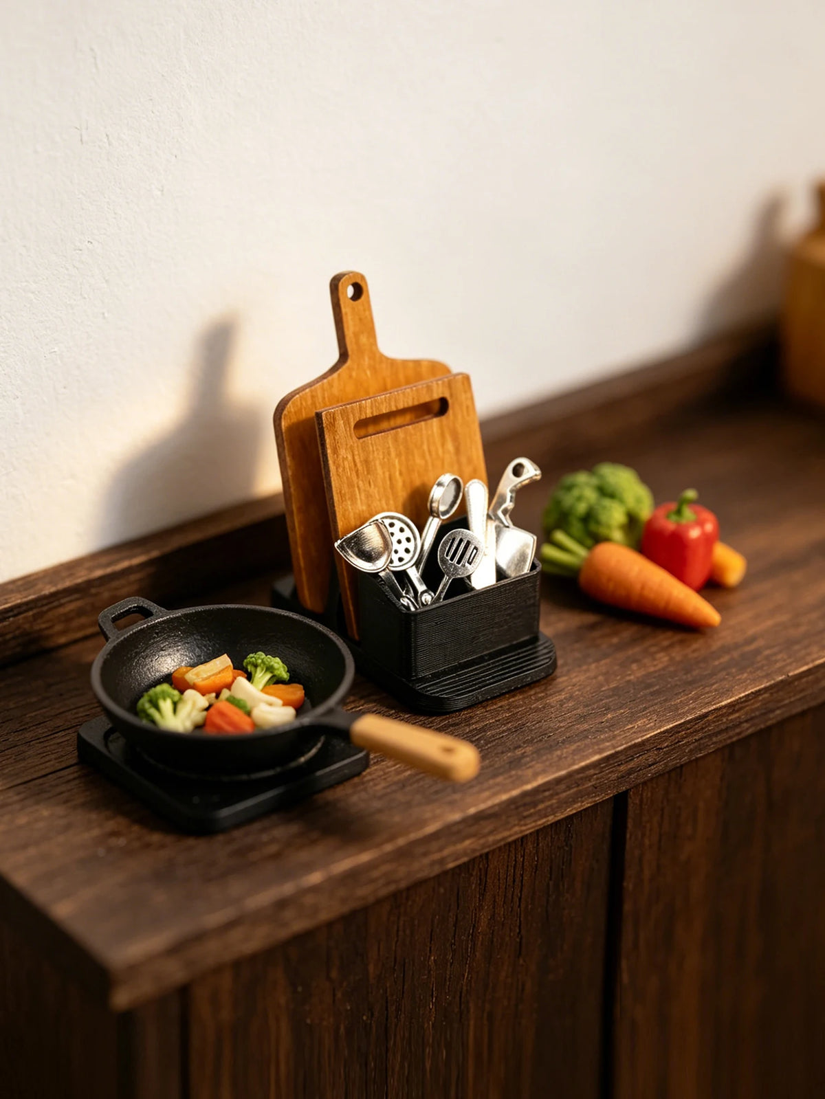 Miniature Dollhouse Kitchenware Set with Storage Rack