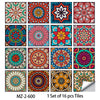 A set of 16 colorful mandala peel and stick wall tiles for kitchen backsplashes