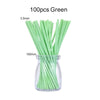 A glass jar filled with 100 green paper lollipop sticks, measuring 3.5mm each.