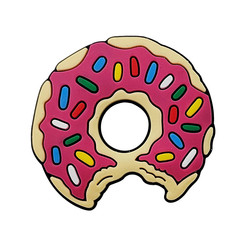 Pink doughnut shaped charm with colorful sprinkles for Crocs and slides