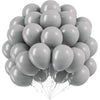 A bunch of assorted gray latex party balloons tied together, ready for celebrations.