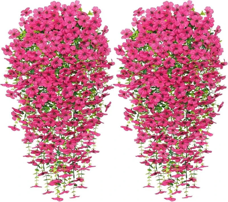 Deux arrangements verticaux de vignes de glycine artificielles roses et rouges pour décoration intérieure