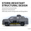 A gray armored vehicle model designed with a streamlined body for storm-resistant structural design.