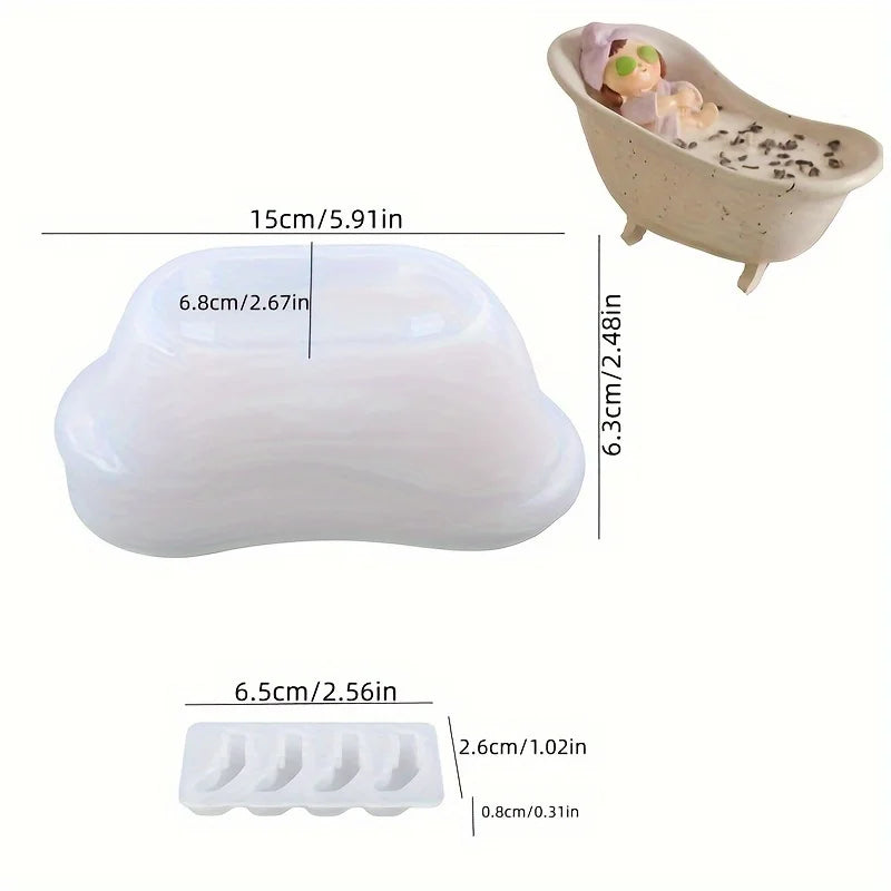 White silicone mold for bathtub candle jar and wax storage box with various sized cavities.