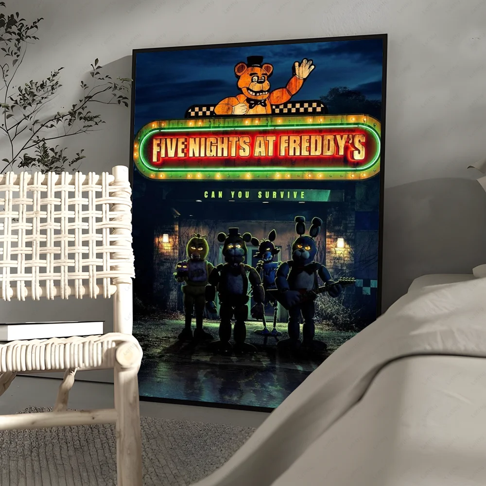 A canvas wall art poster featuring a Five Nights at Freddy's theme with characters standing in front of a dark background.