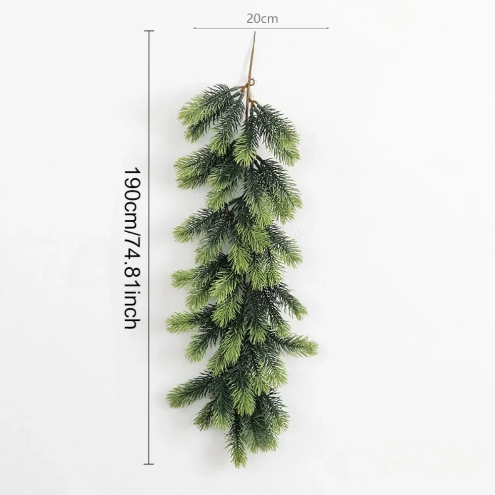 A long artificial pine garland with green needles, measuring 190cm or 74.8 inches.