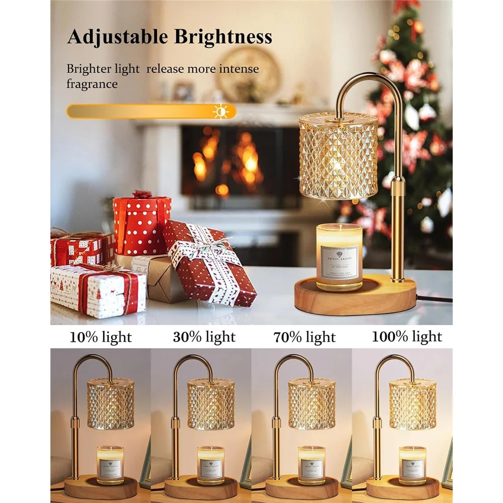 Adjustable brightness heat candle warmer lamp with multiple light settings shown on a table.