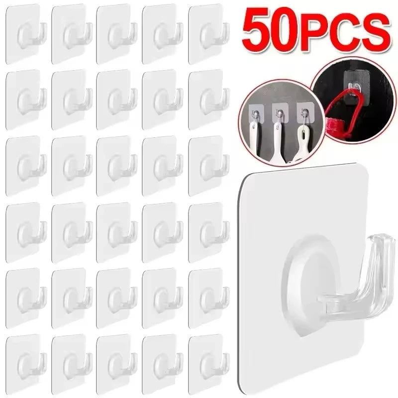 50 pieces of transparent heavy-duty self-adhesive hooks for various uses
