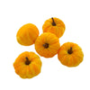 A set of five bright orange foam pumpkins used for Halloween decoration.