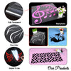 A set of decorative kitchen wall stickers including a fully transparent sheet, pure color designs, and a black silhouette.