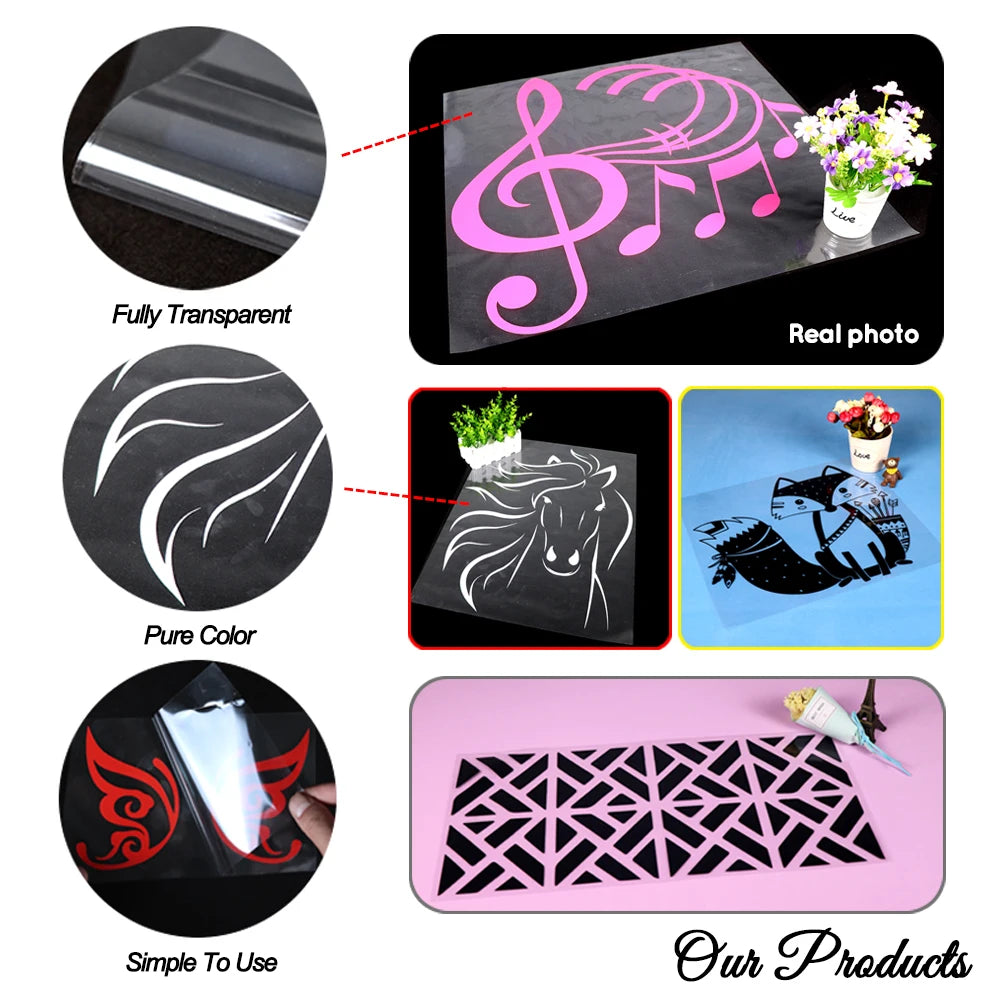 A set of decorative kitchen wall stickers including a fully transparent sheet, pure color designs, and a black silhouette.