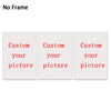 Three blank white frames labeled Custom your picture for personalized frameless canvas wall art