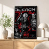 A vertical poster featuring the title Bleach with a dark, intense design and a figure wielding a sword.