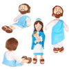 A set of plush dolls depicting Jesus and Mary in soft religious attire.