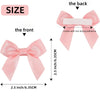 Pink satin ribbon bows with non-drying adhesive backing shown from the front and back.