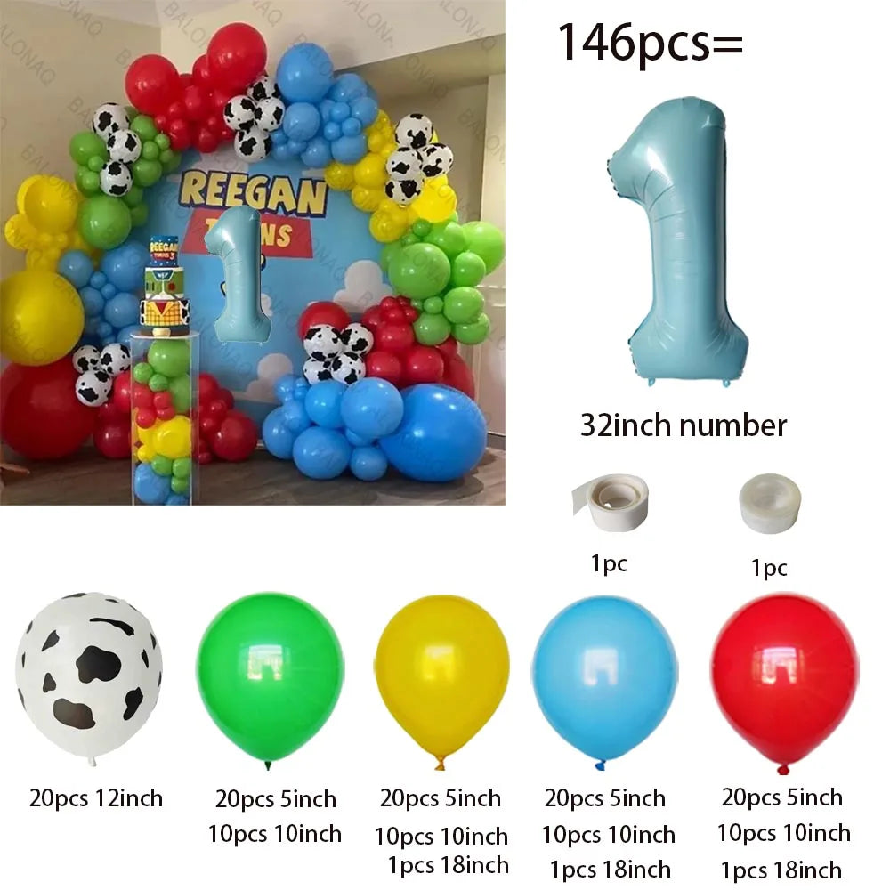 A colorful latex balloon garland kit featuring balloons in various colors and sizes, including a large number balloon.