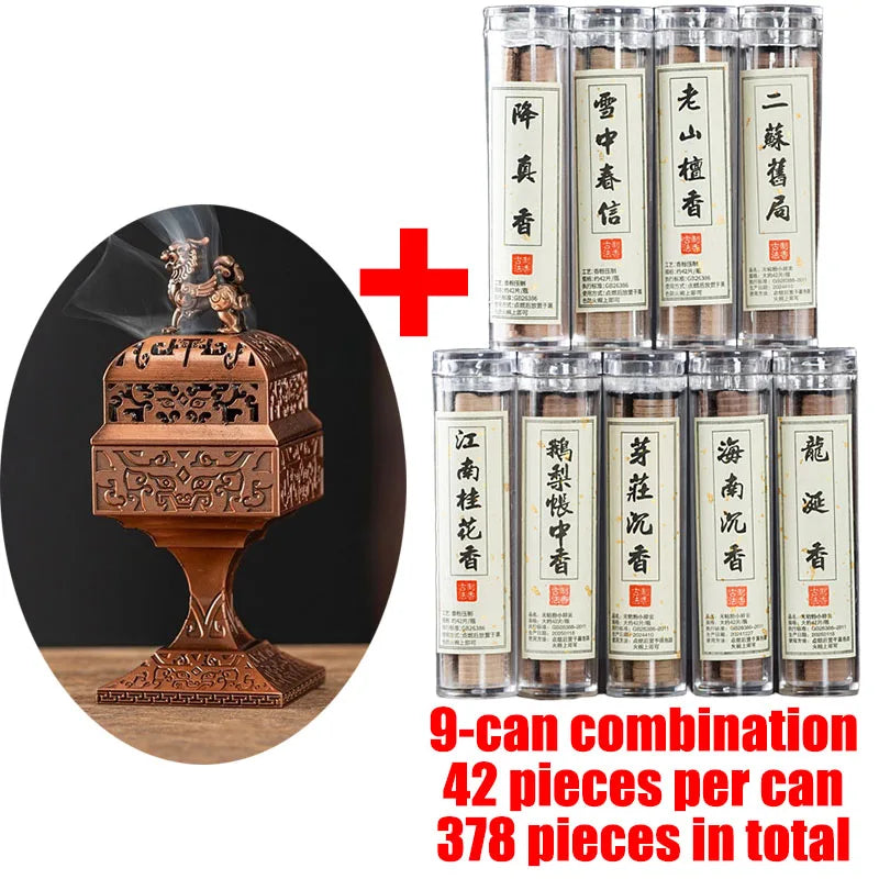 A set of nine cans of Pixiu incense sticks and 42 pieces per can for a total of 378 pieces.