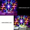 Fantasy glow-in-the-dark wall tapestry displayed under UV/black light and normal light.
