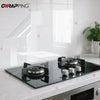 A transparent film protecting a glass surface, likely for furniture or appliances.