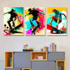 Three canvases featuring skateboarders in dynamic poses against vibrant, colorful backgrounds.