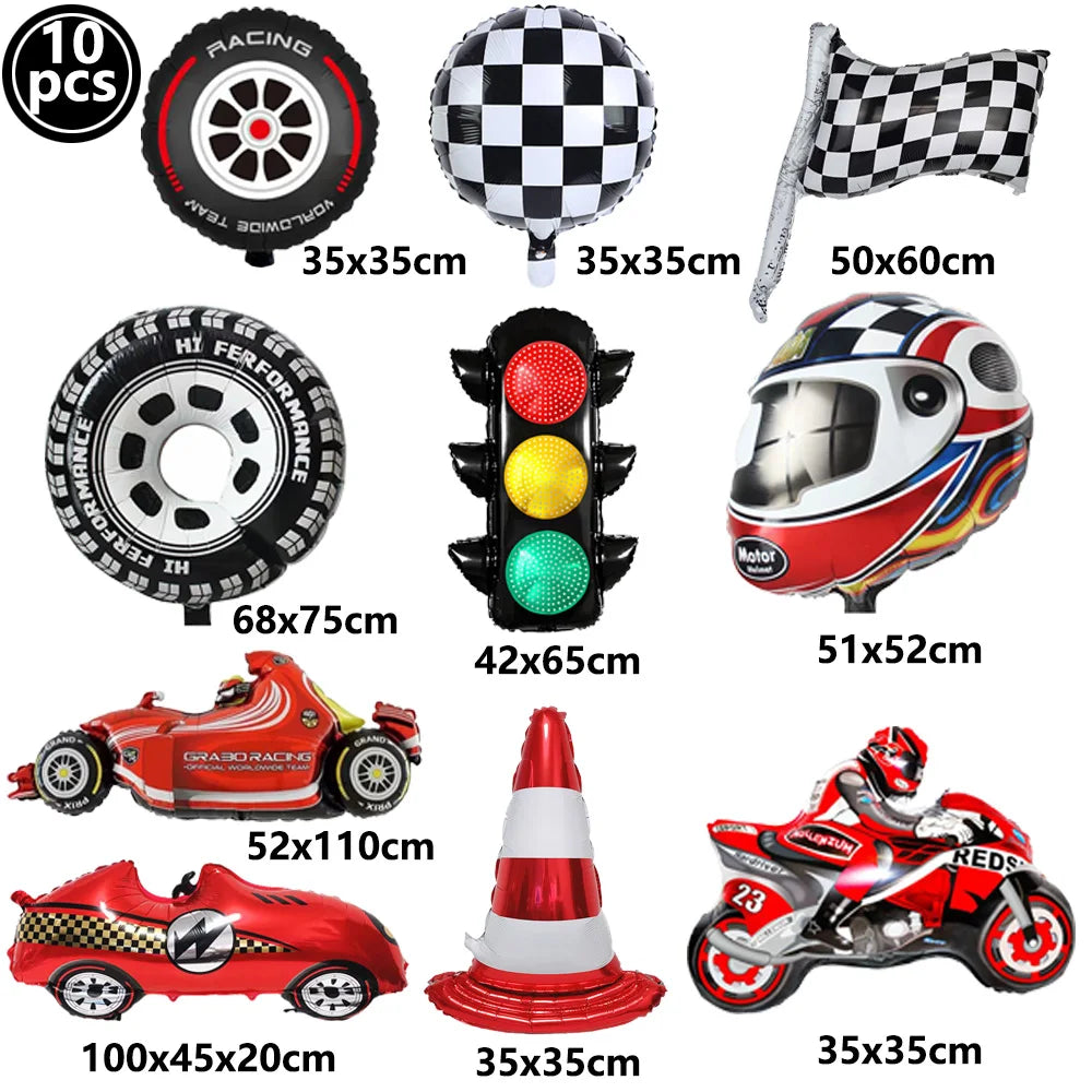 Race Car Birthday Party Balloon Decoration Set with Traffic Lights, Cones & Checkered Flags