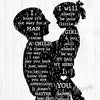 Black silhouette of a father and daughter embracing, filled with text expressing love and pride.