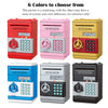 Six colored password saving piggy banks for kids displayed in various shades of red, pink, yellow, blue, and gray.