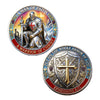 A commemorative coin depicting a warrior in armor, titled A Man of Faith Put On the Whole Armor of God.