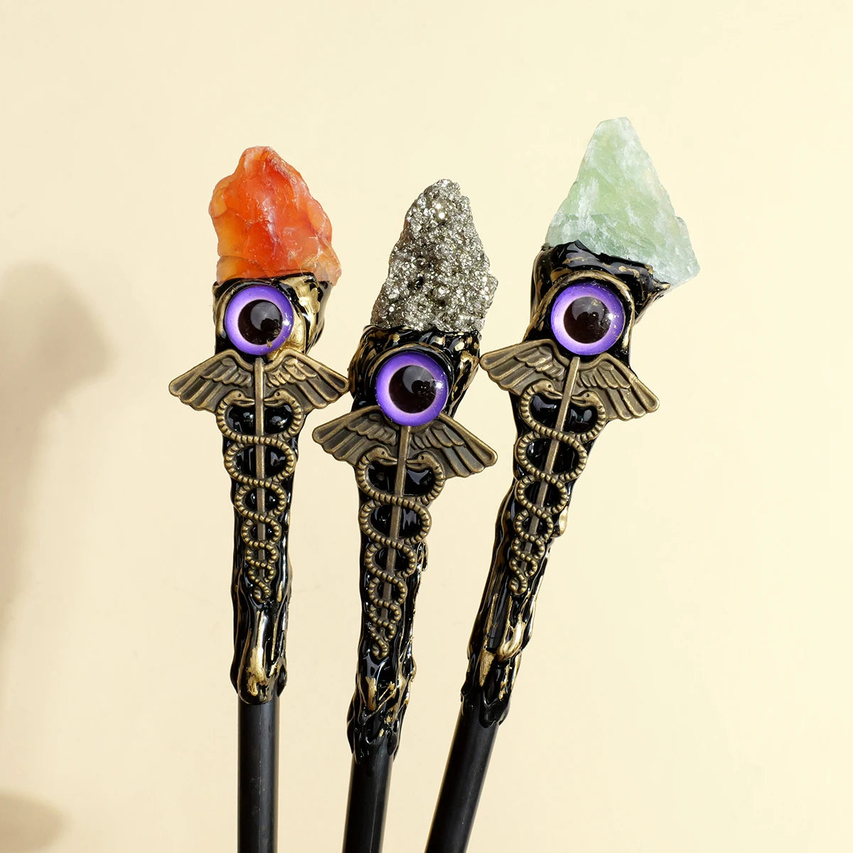 Natural Rose Quartz & Amethyst Evil Eye Crystal Wand