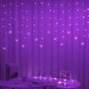 Purple LED butterfly curtain lights hanging in a vertical drape against a white background.