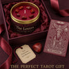 A box containing a tarot candle and crystal, presented as a perfect tarot gift for love connection and soul harmony.