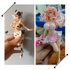 A miniature figure set of an adorable cow-girl with pink hair and a white outfit displayed against a neutral background.