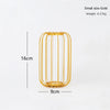 Small size gold iron hollow vase with vertical lines, measuring 16cm high and 9cm wide.
