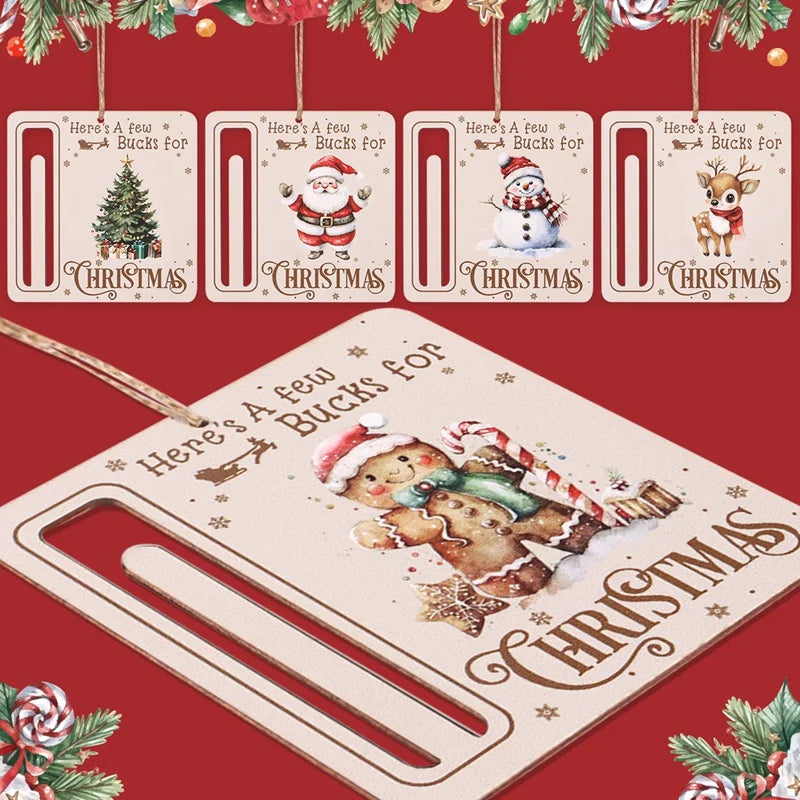 Un set de cartes en bois décoratives pour fêtes de fin d'année avec des thèmes de Noël et des rennes