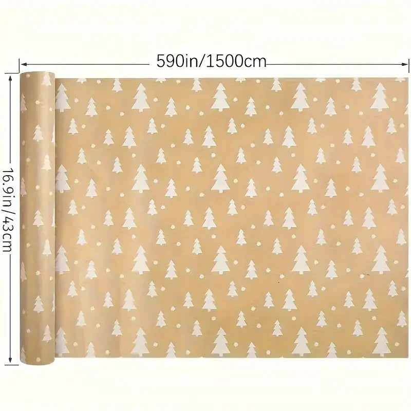 Roll of festive snowflake Christmas wrapping paper with a light beige background