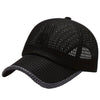 Black breathable mesh baseball cap shown from above