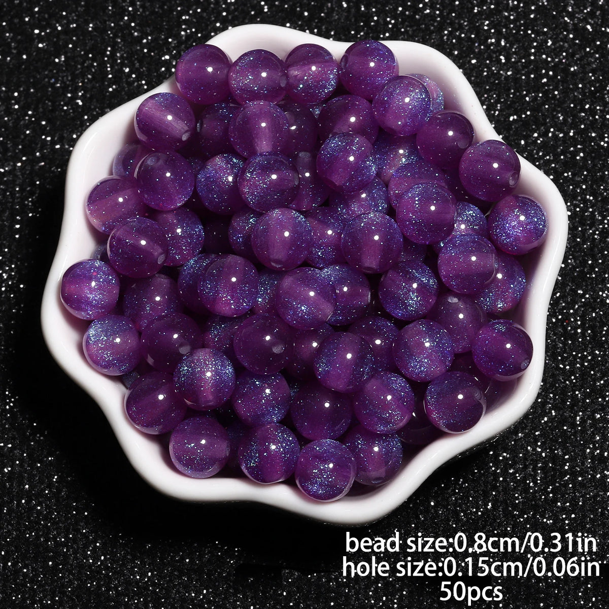 8mm Multicolor Glitter Resin Beads - 50 Pack for Jewelry Making