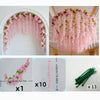 Pink silk wisteria hanging vine garland featuring delicate flowers and long strands
