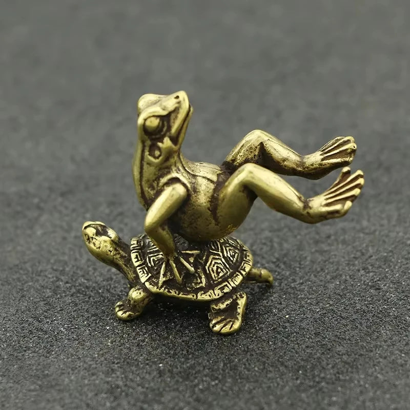 Antique Brass Frog and Turtle Figurine Set