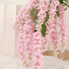 Pink artificial wisteria hanging vine with silk bloom forks cascading down