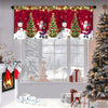 Festive Christmas curtain valance featuring a red background with green and gold Christmas trees and festive lights