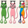 A set of three decorative acrylic cat bookmarks in green, pink, and orange colors.