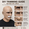 A guide showing how to trim and adjust a latex mask for a realistic old man look.