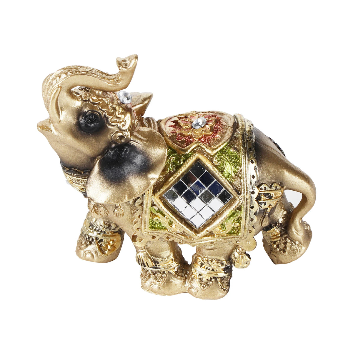 Goldene Elefantenstatue mit dekorativen Elementen für traditionelles chinesisches Feng Shui