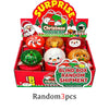 A box of Christmas mystery blind box containing three squishy stress relievers featuring a snowman, an elk, and Santa Claus f