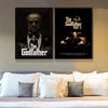 Black and white canvas wall art featuring promotional posters for The Godfather Part II and The Godfather.